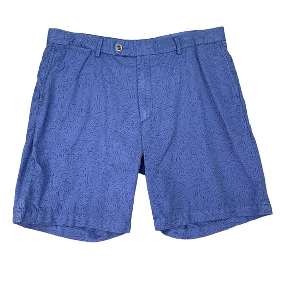 Peter Millar Seaside Short Mens 38 Lapis Blue Cotton Linen Blend Flat Front Golf - Picture 1 of 11